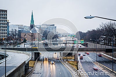 Traffic on I-395 on a cloudy evening, in Washington, DC Editorial Stock Photo