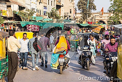 Traffic at an Indian Market Editorial Stock Photo