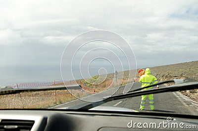 Traffic interruption on the road. Stock Photo