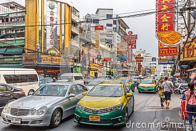 Busy streets of Chinatown Bangkok Editorial Stock Photo