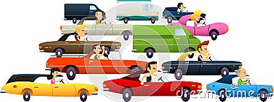 Traffic jam cartoon icons Stock Photo