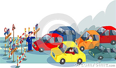 Cars in road block Vector Illustration