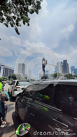 Traffic jam at crowd street jakarta Editorial Stock Photo