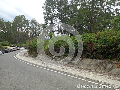 Traffic jam on the mountain side road to lake toba Editorial Stock Photo