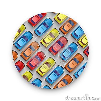 Traffic jam on the road. Color car sticker. Vector background Vector Illustration