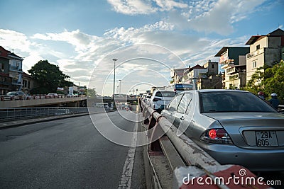 The traffic jam on road upto overbridge at rush hour Editorial Stock Photo