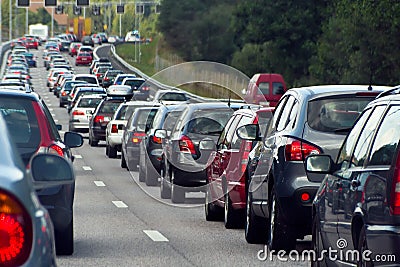 A traffic jam with rows of cars Stock Photo