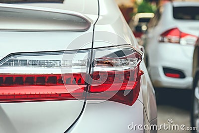 traffic jam with rows of cars during rush hour on road Stock Photo