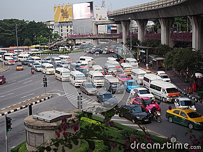 Traffic jam at the Victory monument on October 24, 2014 in Bangkok, Thailand. Editorial Stock Photo