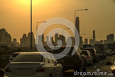 traffic jams in the city, road, rush hour, Traffic jam with rows of cars, Cars on road Stock Photo