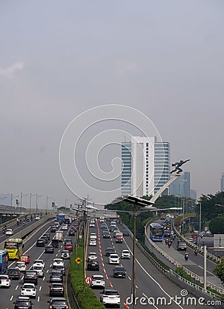 traffic jams with many motorbike riders on the MT Haryono road, south Jakarta Editorial Stock Photo