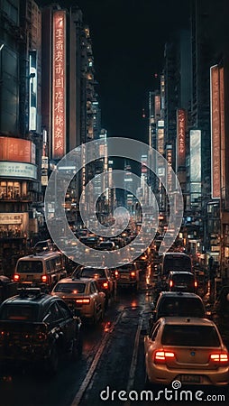 Traffic jams in the metropolis lights of the night city Stock Photo