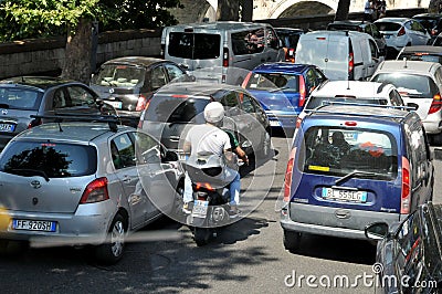 Traffic kkaosk or traffi jam in rome on hot summer weather Editorial Stock Photo