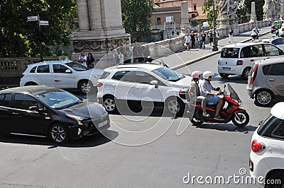 Traffic kkaosk or traffi jam in rome on hot summer weather Editorial Stock Photo