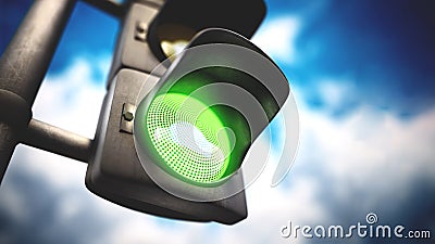 Traffic lamp with green light on against blue background. 3D illustration Cartoon Illustration