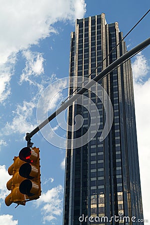 Traffic light on Columbus circle, New York City Stock Photo