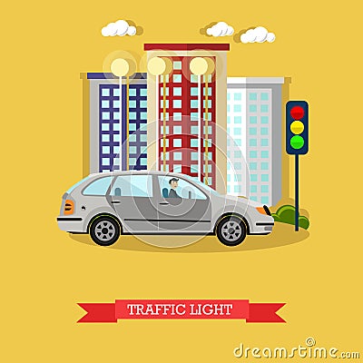 Traffic light concept vector illustration, flat design Vector Illustration