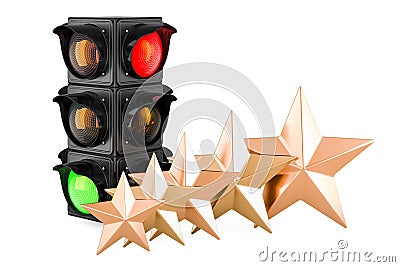 Traffic light with five golden stars, 3D rendering Stock Photo