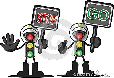 Traffic light in the form of police with prohibiting, preventing and the enable signal isolated on white background. Vector Illustration
