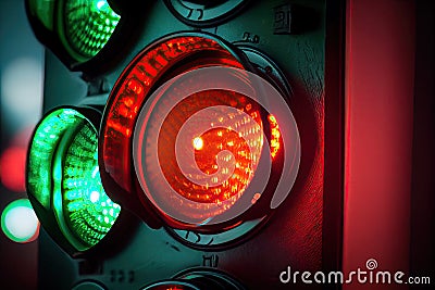 traffic light with green and yellow lights, indicating a cautionary situation Stock Photo