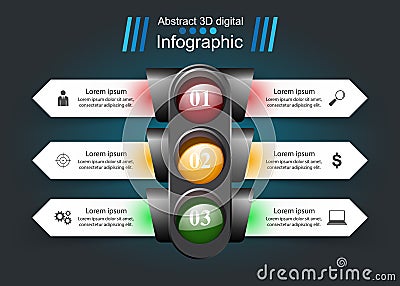 Traffic light infographic. Business icons. Vector Illustration