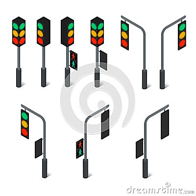 Traffic light. Led backlight. Flat isometric. Vector Illustration