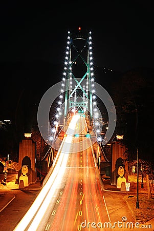 Traffic light on lions gate bridge in Stanley park Stock Photo