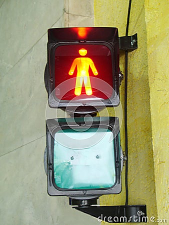 Traffic light object detail colored pedestrian Sao Paulo Brazil Stock Photo