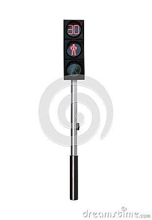 Traffic light with with pedestrian signals and pole on white background Stock Photo