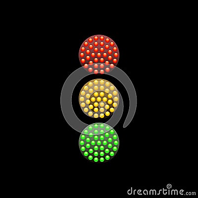 Traffic Light from red, yellow and green diodes isolated on black background. Vector illustration. Vector Illustration