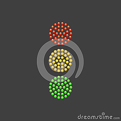 Traffic Light from red, yellow and green diodes isolated on gray background. Vector illustration. Vector Illustration