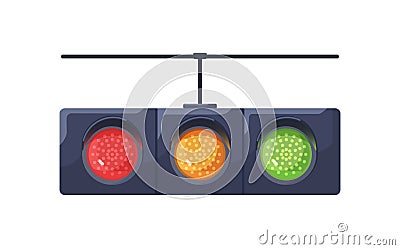 Traffic light with red, yellow, green signals. Horizontal stoplight with stopping, warning and allowing led lamps on Vector Illustration