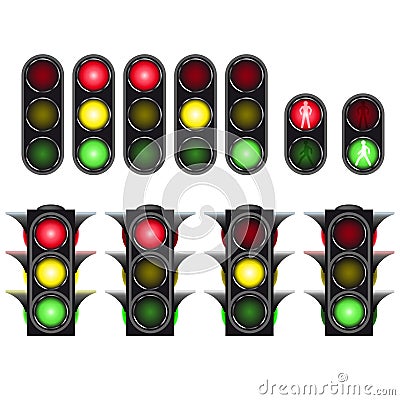 Traffic light set isolated on white background Stock Photo