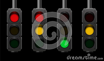 Traffic Light Signal Sequences Night Vector Illustration