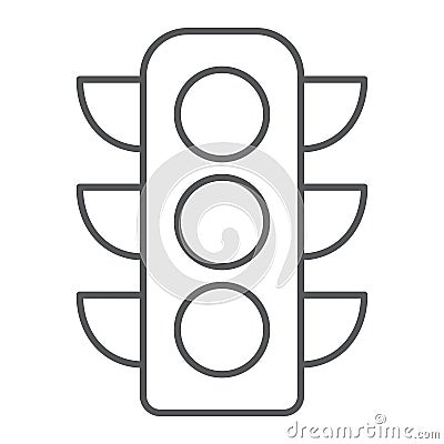 Traffic light thin line icon, regulation and traffic, stoplight sign, vector graphics, a linear pattern on a white Vector Illustration