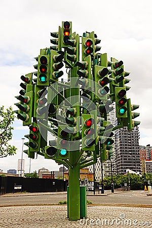 Traffic light tree in London Editorial Stock Photo