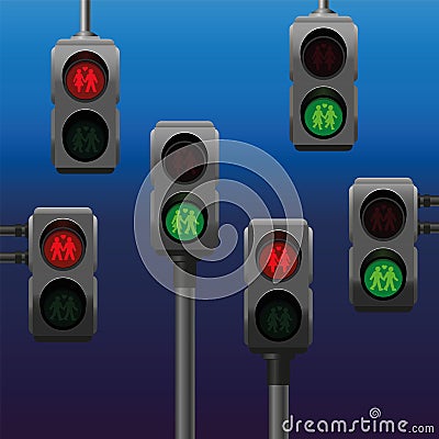 Traffic Lights Gay Lesbian Straight Couples Pedestrian Vector Illustration