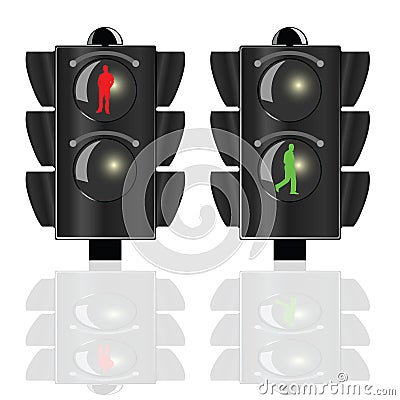 Traffic lights for pedestrians with man Vector Illustration