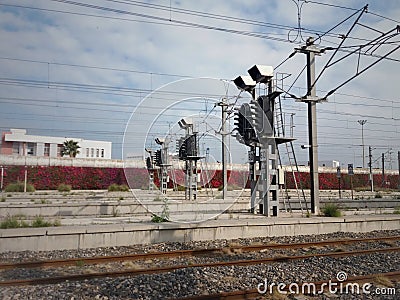 Traffic lights on the railroad - Image Stock Photo