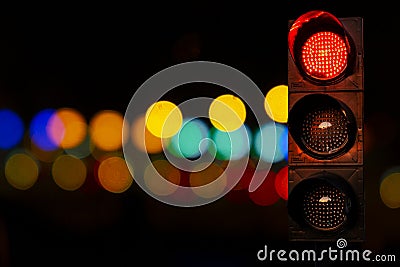 Traffic lights red color at night Stock Photo