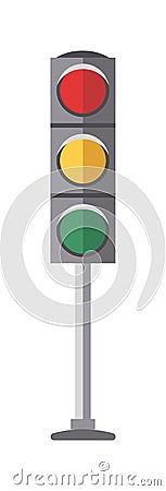 Traffic lights with red, yellow and green flat vector illustration on white background. Vector Illustration