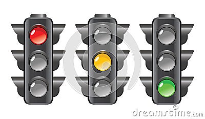 Traffic lights red, yellow and green light Vector Illustration