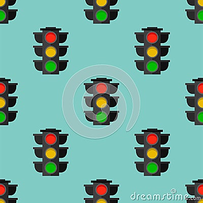 Traffic lights safety stop seamless pattern stoplight lamp control transportation warning semaphore vector illustration Vector Illustration