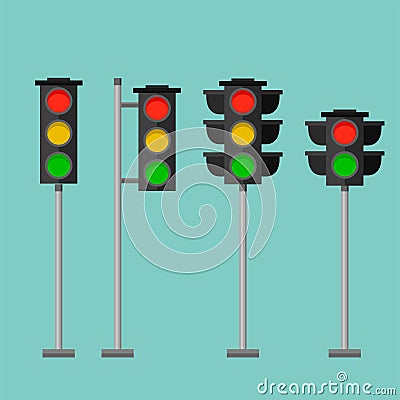 Traffic lights safety stop sign stoplight isolated lamp control transportation warning semaphore vector illustration Vector Illustration