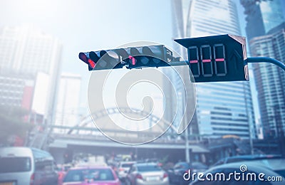 Traffic lights stop over traffic jam in the city Stock Photo