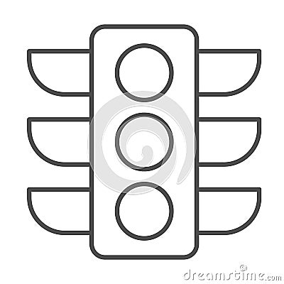 Traffic lights thin line icon, Navigation concept, Traffic light signal sign on white background, road light with three Vector Illustration