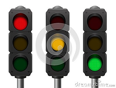 Traffic Lights Three Different Signals Vector Illustration