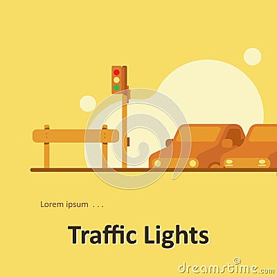 Traffic Lights View Cartoon Illustration
