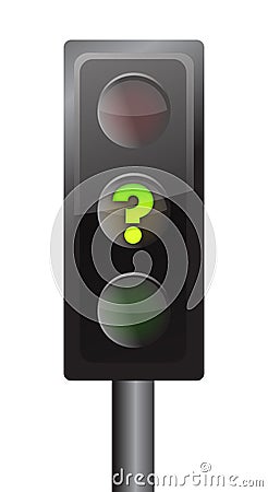 Traffic lights with yellow question mark signal Cartoon Illustration