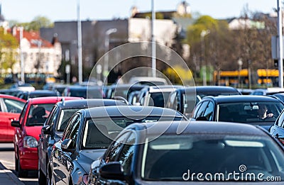 Traffic. Lithuania, Vilnius. Spring time and traffic in old town Stock Photo